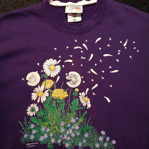 '90s beautiful flowers crewneck USA made Morning Sun Jerzees purple - Picture 2 of 9